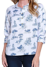 Multiples Multiples Chambray Print Button Up L/S  Top