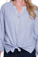 Multiples Multiple Chambray Blue Vertical Stripe 3/4 Sleeve Top