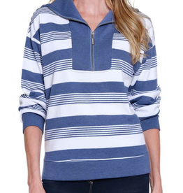 Multiples Multiples Chambray Blue Color Block 1/4 Zip L/S Top
