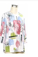 N Touch N Touch 43L2 White Floral Print Round Neck 3/4 Sleeve Top