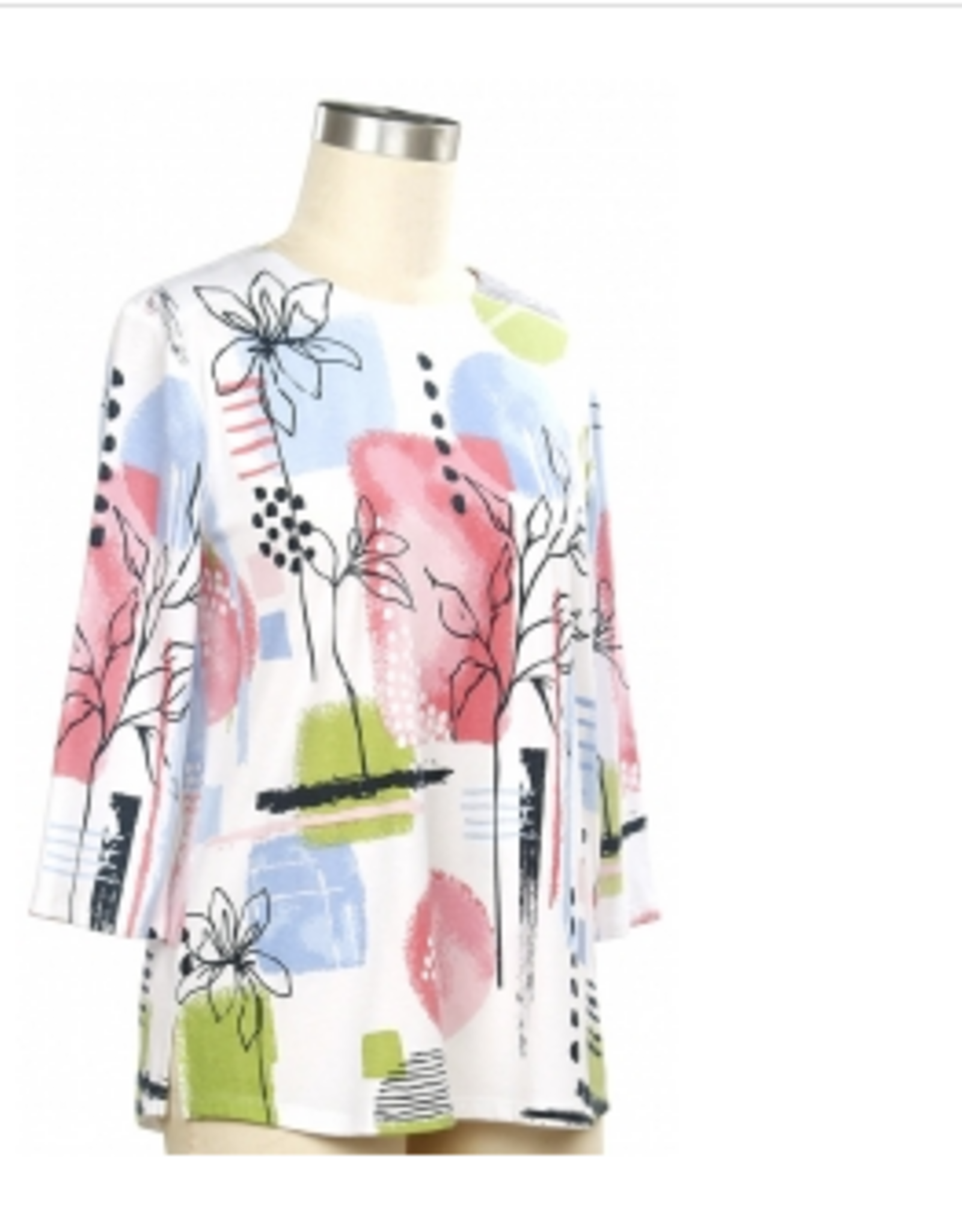 N Touch N Touch White Floral Print Round Neck 3/4 Sleeve Top