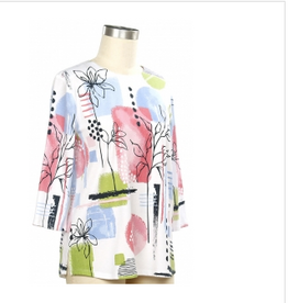 N Touch N Touch  White Floral Print Round Neck 3/4 Sleeve Top