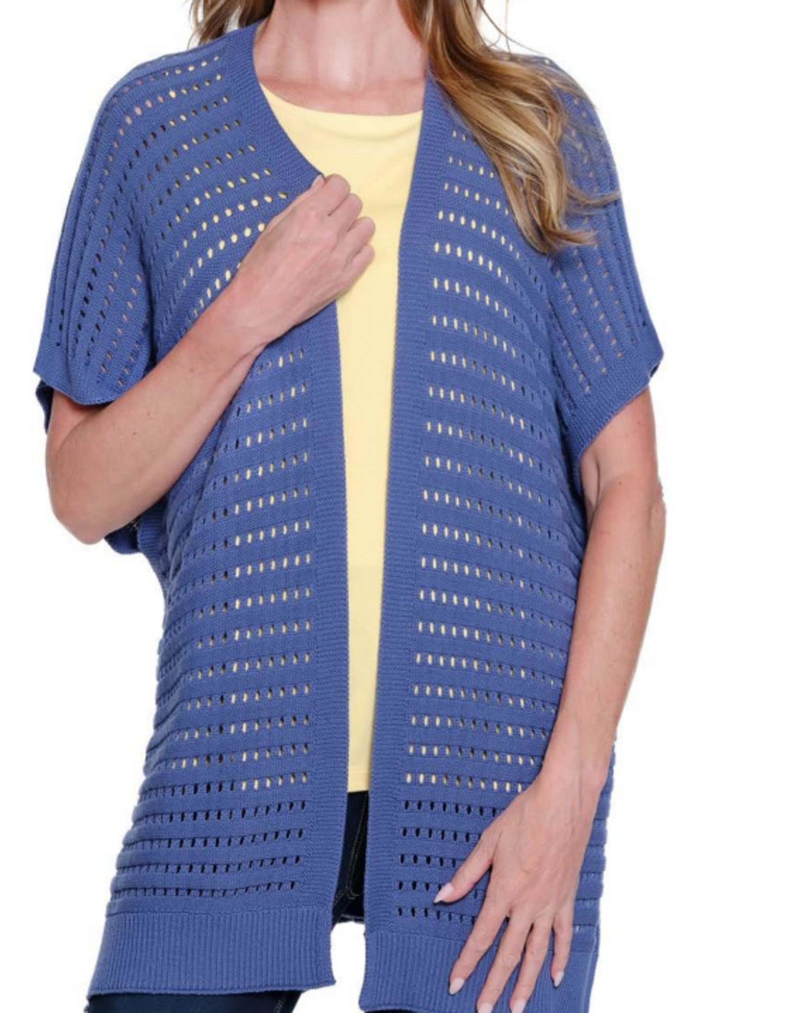 Multiples Multiples Chambray Blue Open Front Sleeveless Cardigan