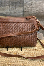 Coronet Jewelry Co Coronet 39065 Coffee Woven Pattern  Crossbody w/Brown Strap