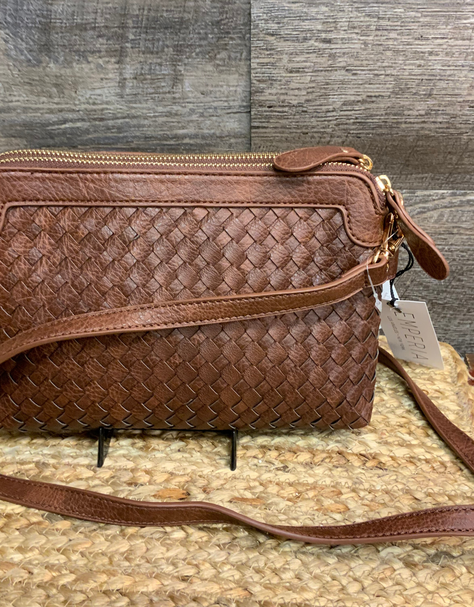 Coronet Jewelry Co Coronet 39065 Coffee Woven Pattern  Crossbody w/Brown Strap