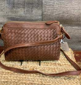 Coronet Jewelry Co Coronet 39065 Coffee Woven Pattern  Crossbody w/Brown Strap