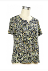 Southern Lady Southern Lady Navy Multi Color/Print  Round Neck Short Sleeve Top