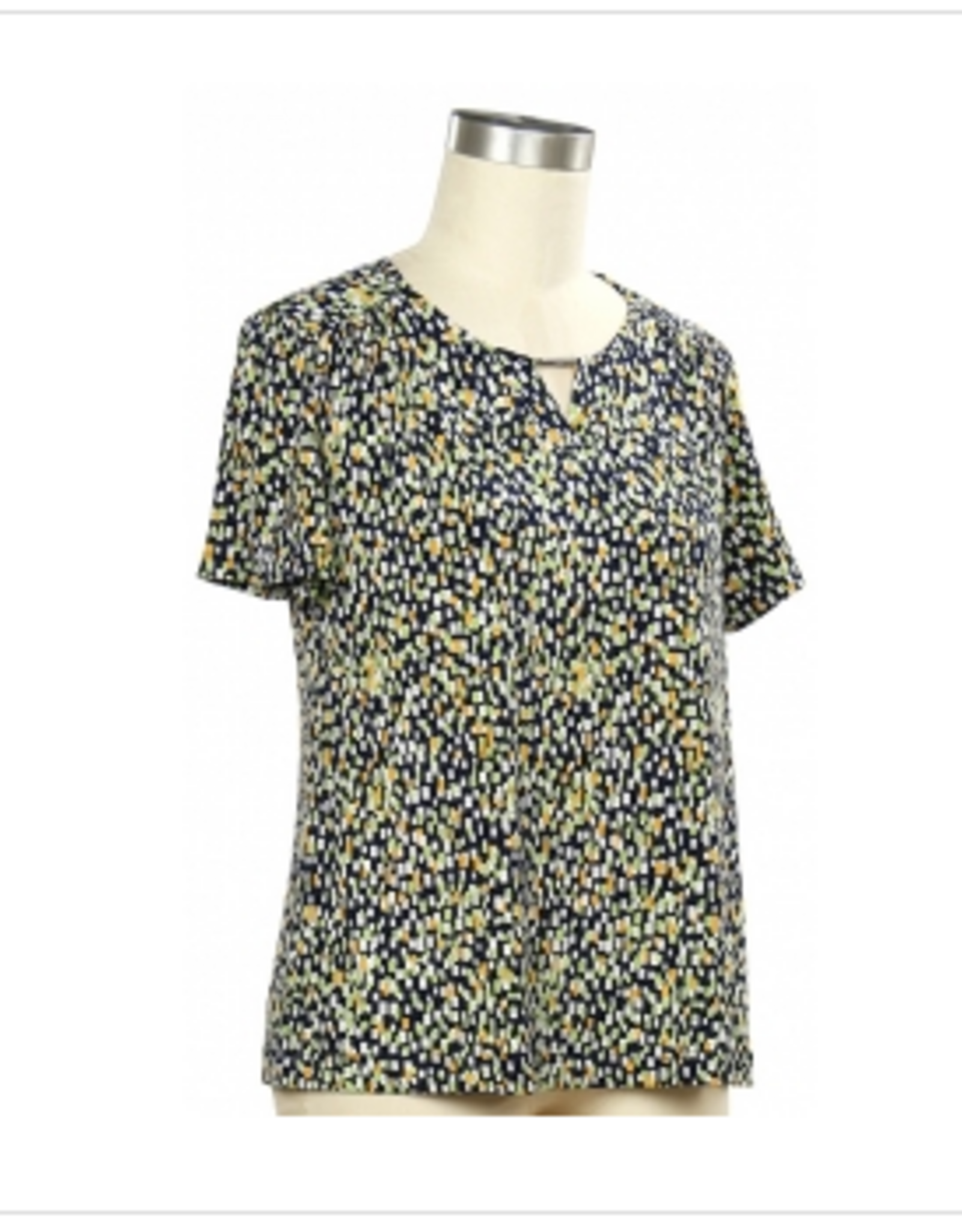 Southern Lady Southern Lady Navy Multi Color/Print  Round Neck Short Sleeve Top