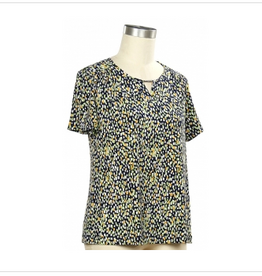 Southern Lady Southern Lady Navy Multi Color/Print  Round Neck Short Sleeve Top