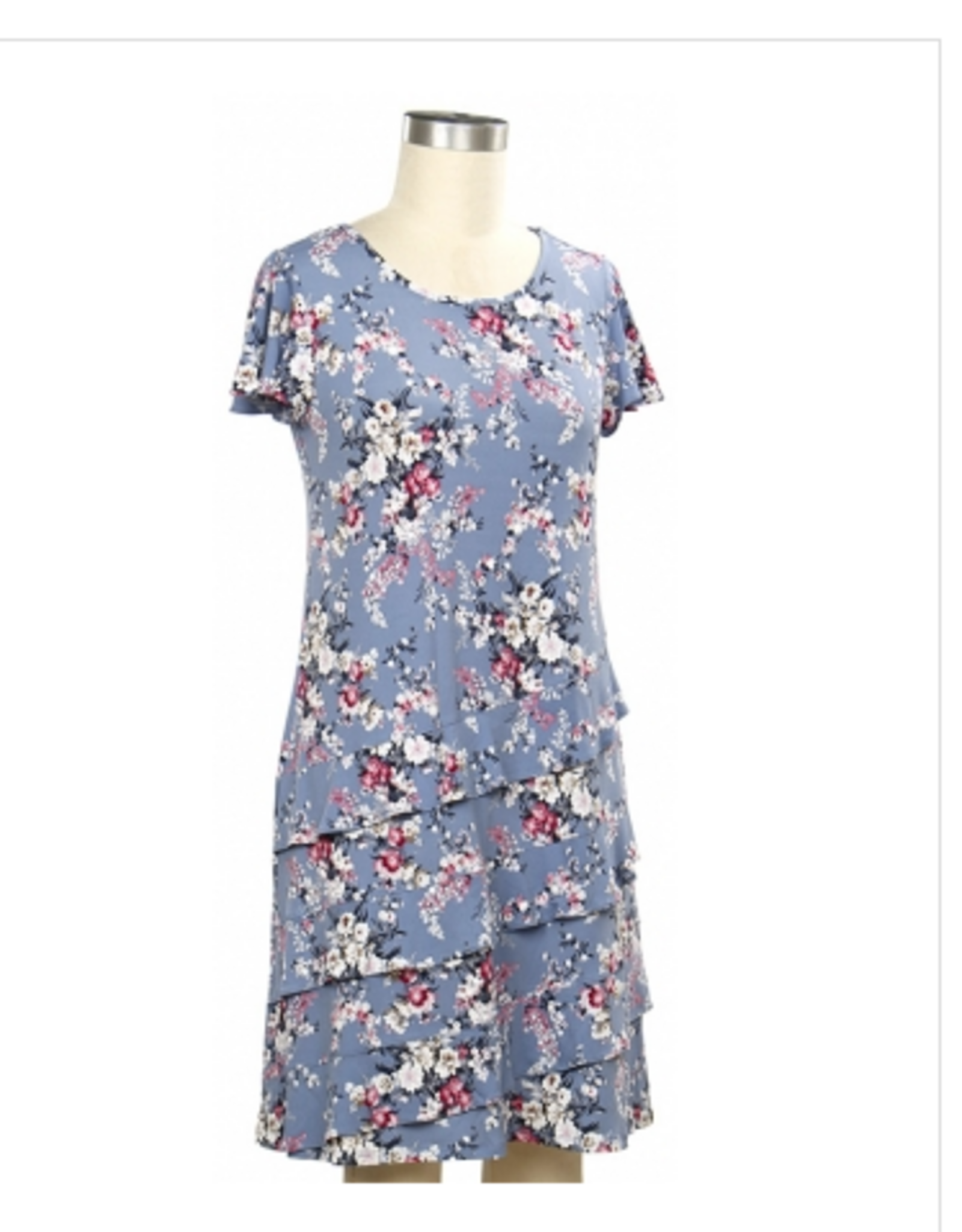 N Touch N Touch Rose Medium Blue Round Neck S/S Mid Length Dress