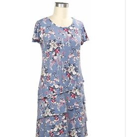 N Touch N Touch Rose Medium Blue Round Neck S/S Mid Length Dress