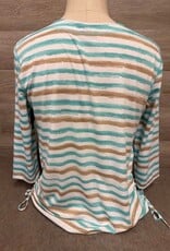 Links Links Aqua Tan White Round Neck 3/4 Sleeve Top