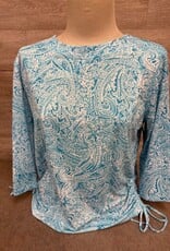 N Touch N Touch Aqua Paisley Print  Round Neck 3/4 Sleeve  Top