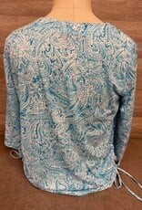 N Touch N Touch Aqua Paisley Print  Round Neck 3/4 Sleeve  Top