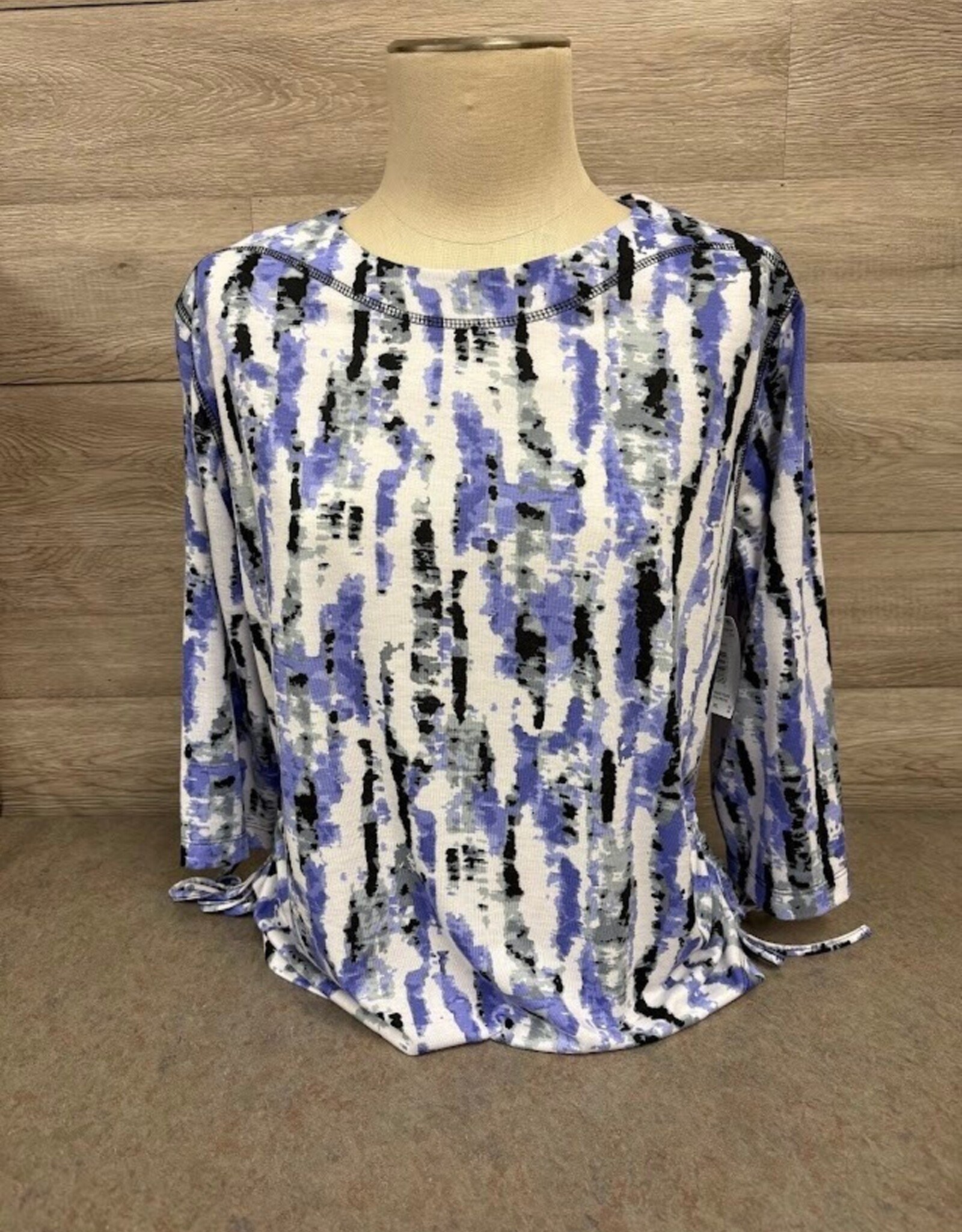 Southern Lady Links Lavender Multi Print  Round Neck 3/4 Sleeve Petite  Top