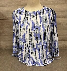 Southern Lady Links Lavender Multi Print  Round Neck 3/4 Sleeve Petite  Top