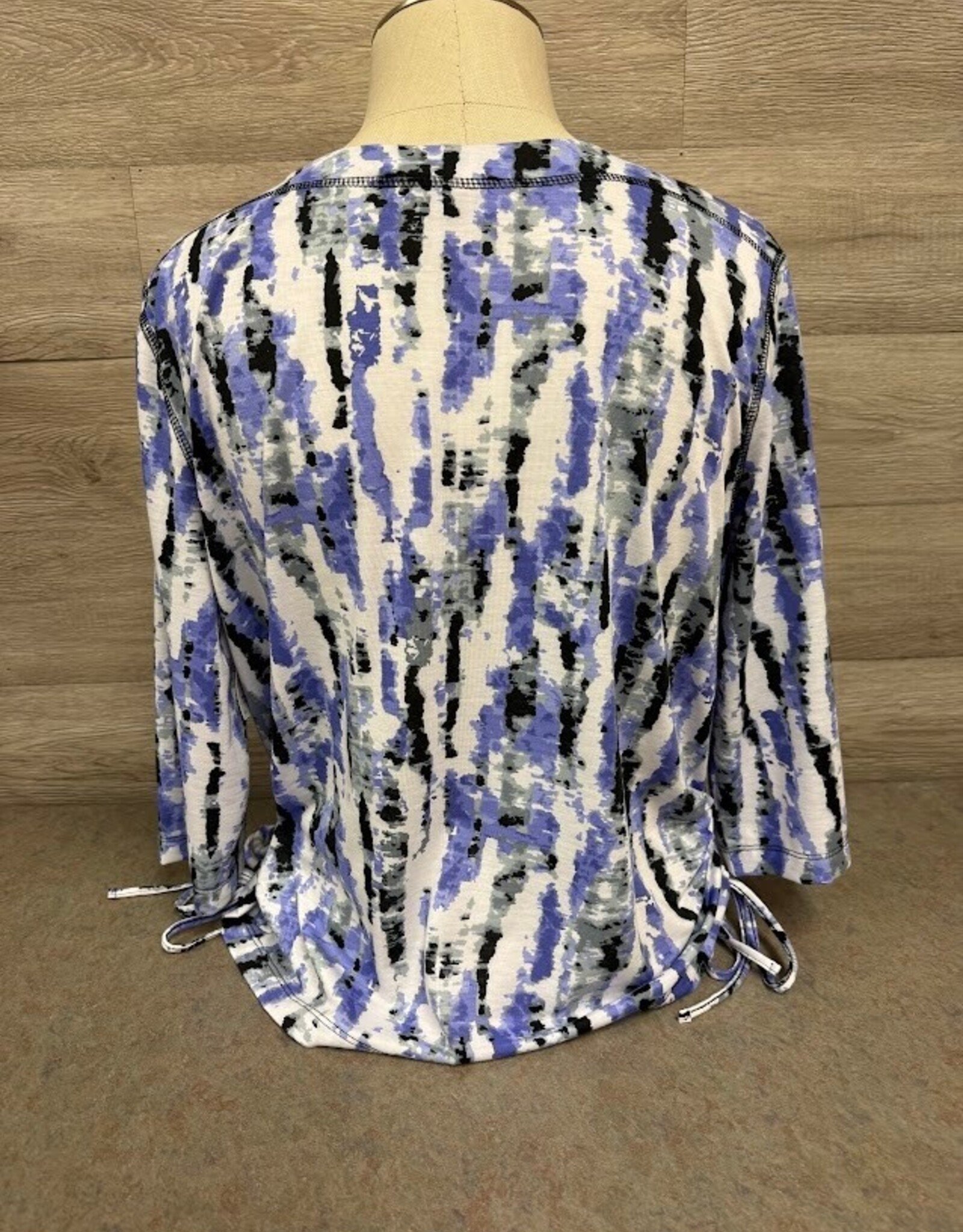 Southern Lady Links Lavender Multi Print  Round Neck 3/4 Sleeve Petite  Top