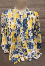 Multiples Multiples Yellow Blue Floral3/4 Sleeve Button Up Top