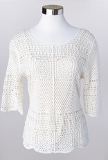 Keren Hart Keren Hart Natural 2 Piece Crochet Elbow Sleeve Crew Neck Top W/Cami