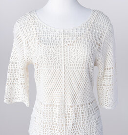 Keren Hart Keren Hart Natural 2 Piece Crochet Elbow Sleeve Crew Neck Top W/Cami