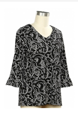 Links Links BLK/WHT  Polka Dot V-Neck 3/4 Sleeve Top