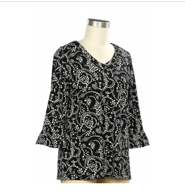 Links Links BLK/WHT  Polka Dot V-Neck 3/4 Sleeve Top