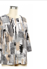 Links Links BLK/WHT   Multi Print Round Neck 3/4 Sleeve Top
