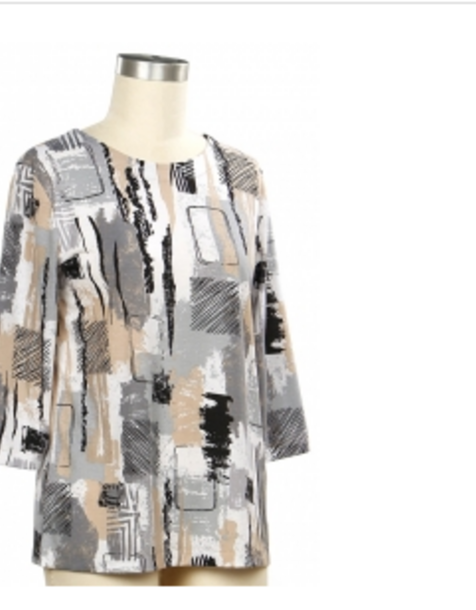 Links Links BLK/WHT   Multi Print Round Neck 3/4 Sleeve Top