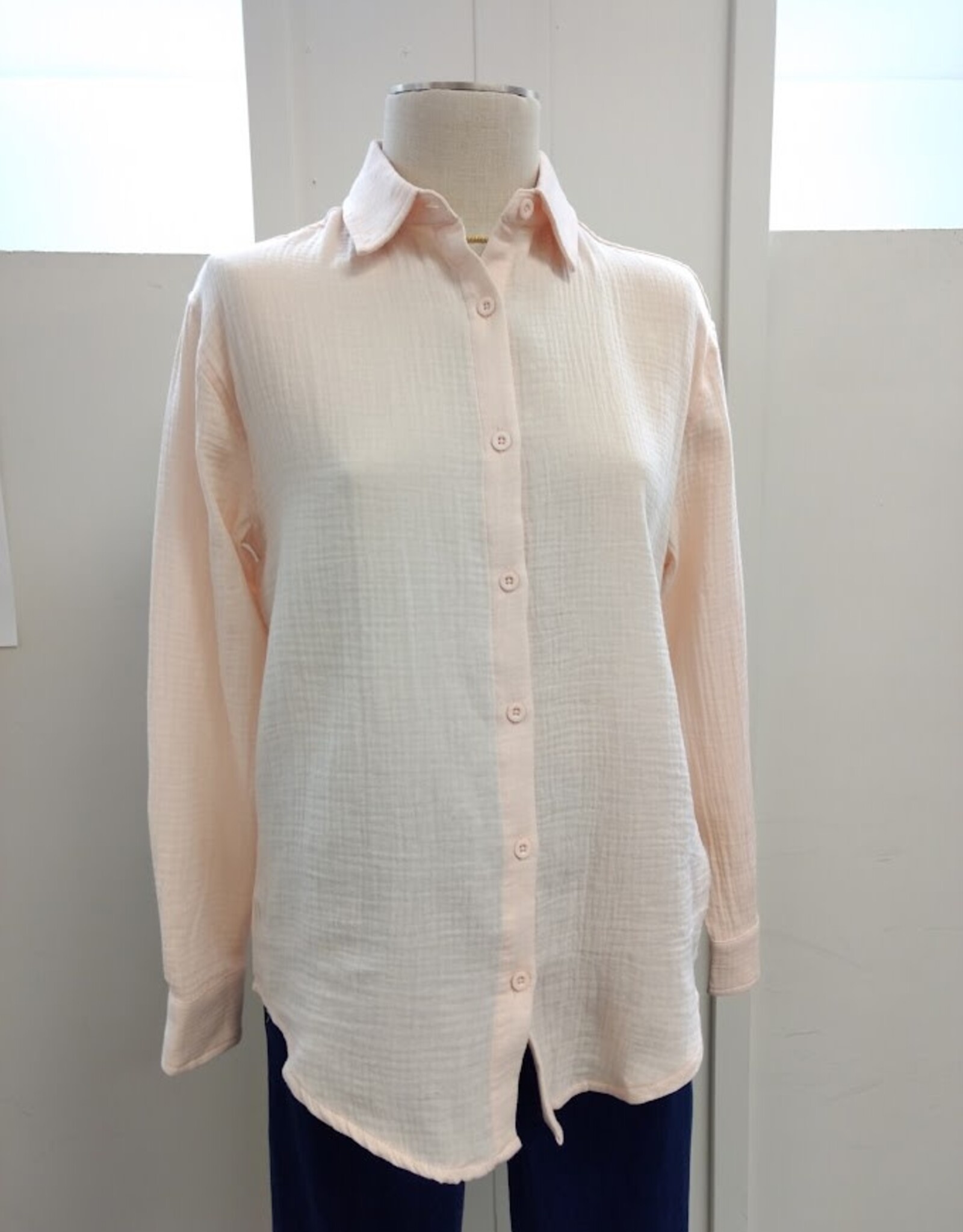 Dex Dex Powder Pink Collar  Button Up L/S  Top