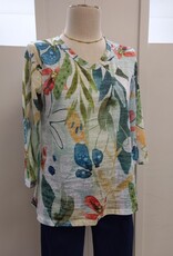 Jess & Jane Jess & Jane Lemonade Burnout V-Neck  3/4 Sleeve Top