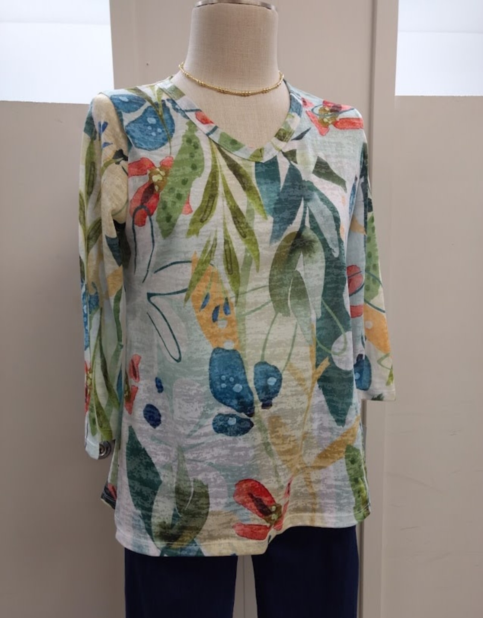 Jess & Jane Jess & Jane Lemonade Burnout V-Neck  3/4 Sleeve Top