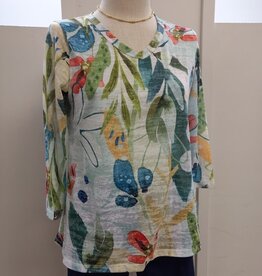 Jess & Jane Jess & Jane Lemonade Burnout V-Neck  3/4 Sleeve Top