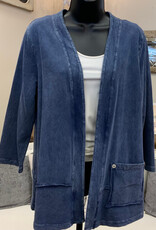 Jess & Jane Jess & Jane Denim Color Terry Open Front Cardigan