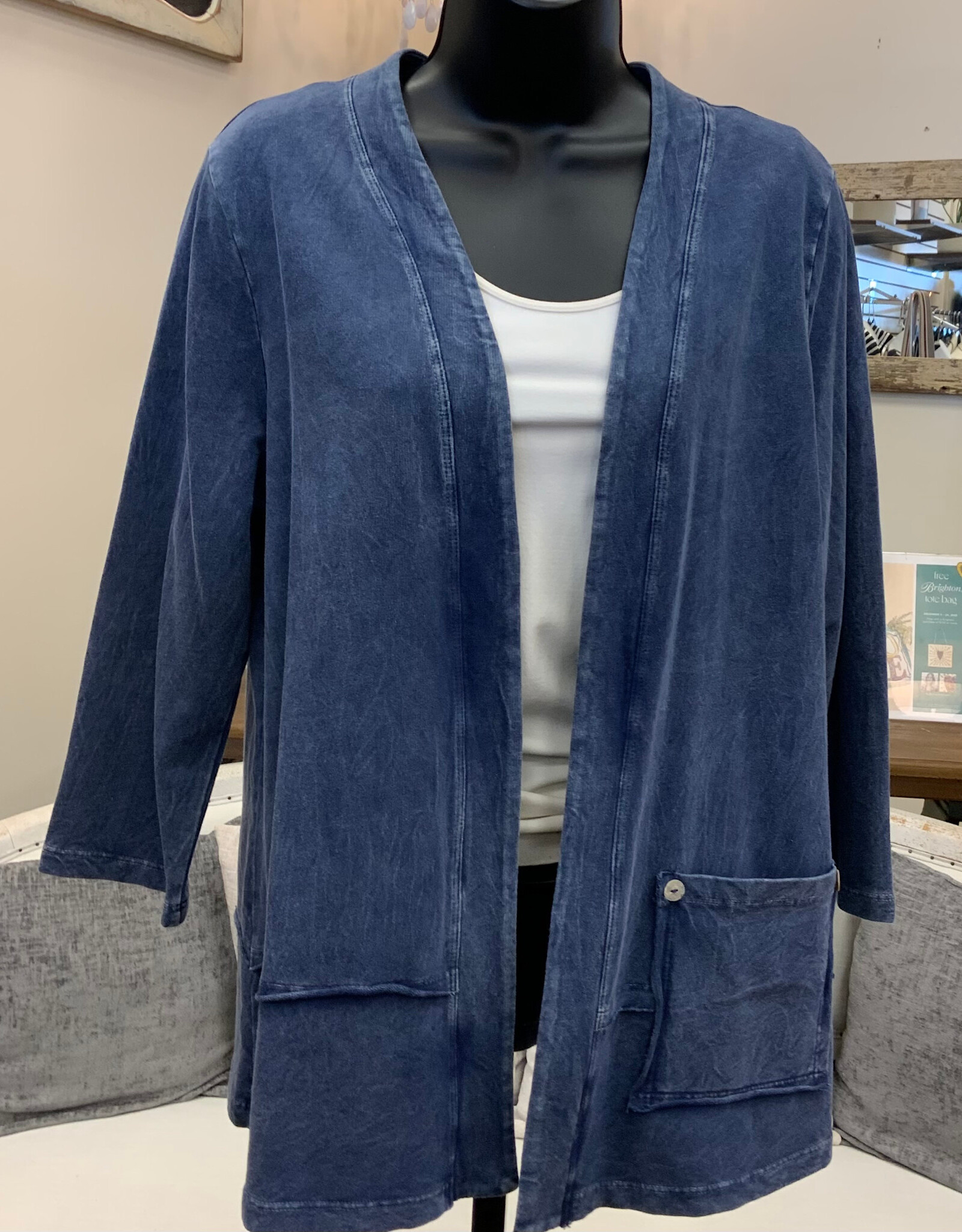 Jess & Jane Jess & Jane Denim Color Terry Open Front Cardigan