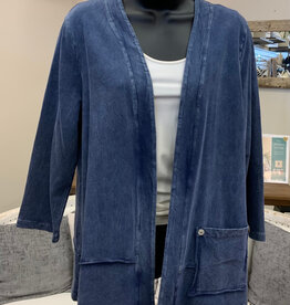 Jess & Jane Jess & Jane M142 Denim Color Terry Open Front Cardigan