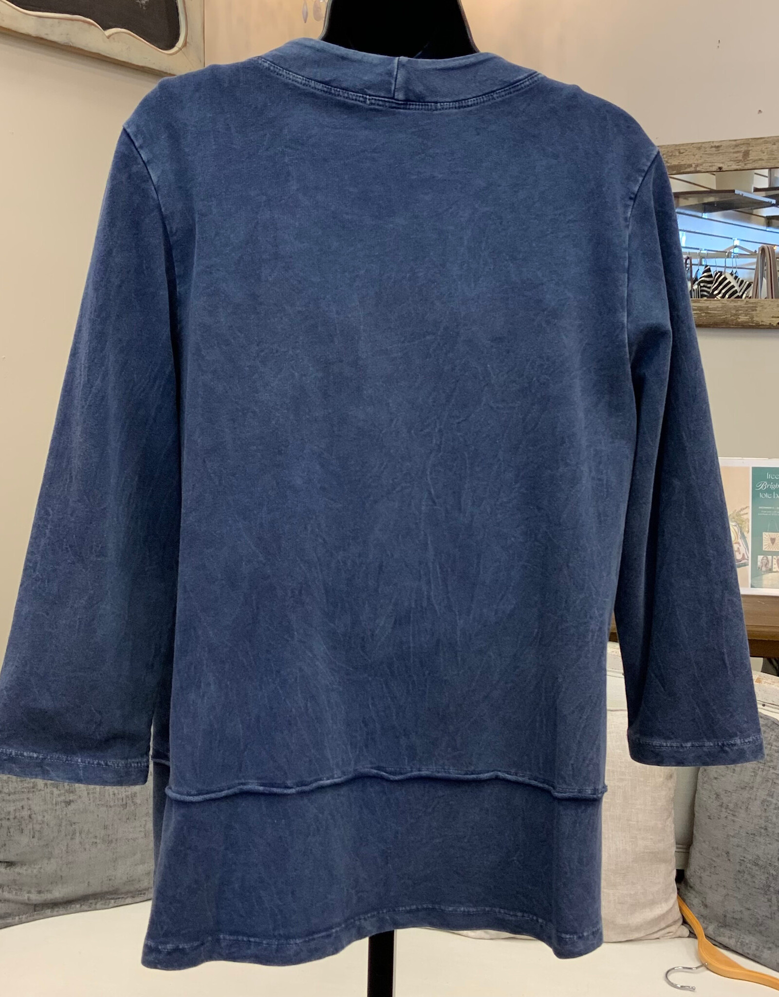 Jess & Jane Jess & Jane Denim Color Terry Open Front Cardigan