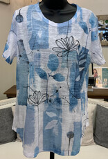 Jess & Jane Jess & Jane Blue/White Floral Burn Out  Round Neck S/S Top