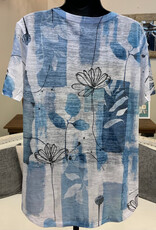 Jess & Jane Jess & Jane Blue/White Floral Burn Out  Round Neck S/S Top