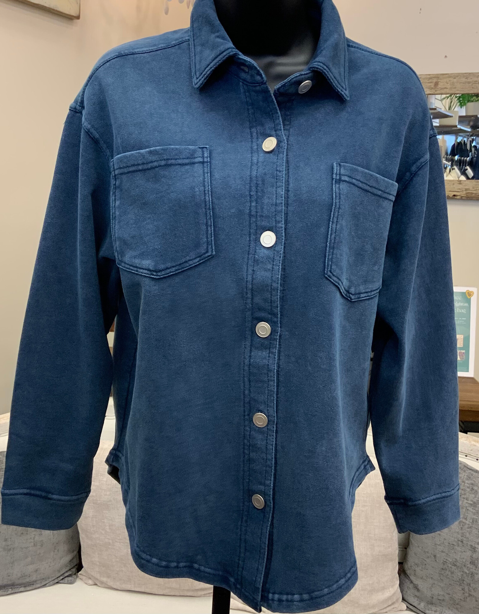 Dex Dex Washed Indigo  Knit Button Up L/S  Top