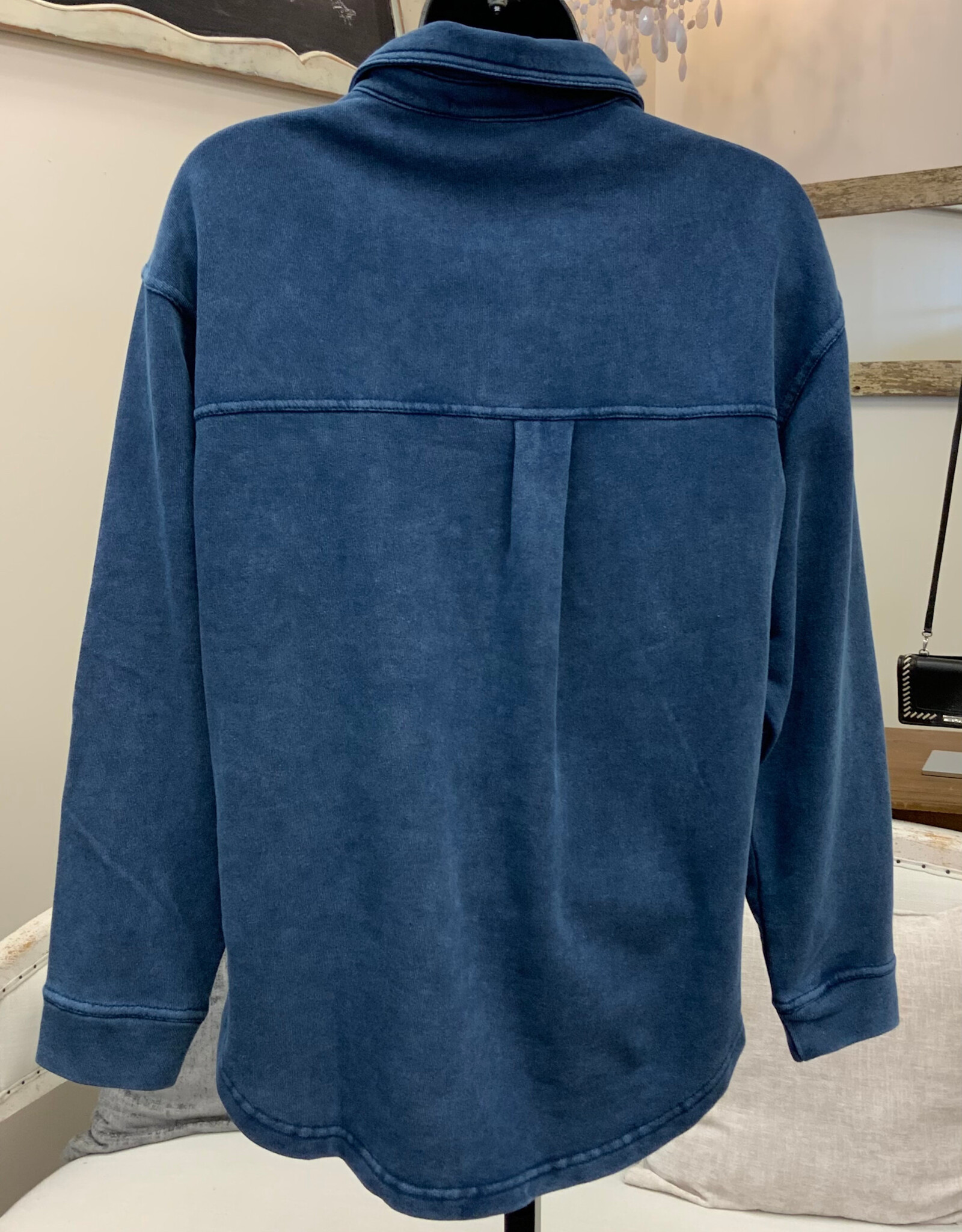 Dex Dex Washed Indigo  Knit Button Up L/S  Top