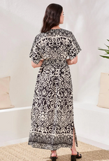 Tribal Tribal Quartz Black/Tan S/S Mid Length Dress