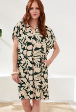 Tribal Tribal Rainforest Notch neck Ruffle Sleeve  Mid Length Dress