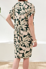 Tribal Tribal Rainforest Notch neck Ruffle Sleeve  Mid Length Dress