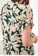 Tribal Tribal Rainforest Notch neck Ruffle Sleeve  Mid Length Dress