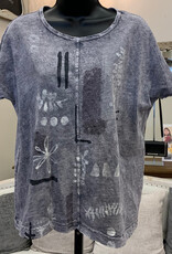 Jess & Jane Jess & Jane Terra Blue Wash Print  Round Neck S/S Top