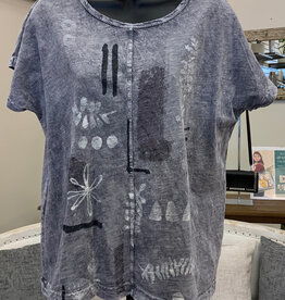 Jess & Jane Jess & Jane M137-2223  Terra Blue Wash Print  Round Neck S/S Top