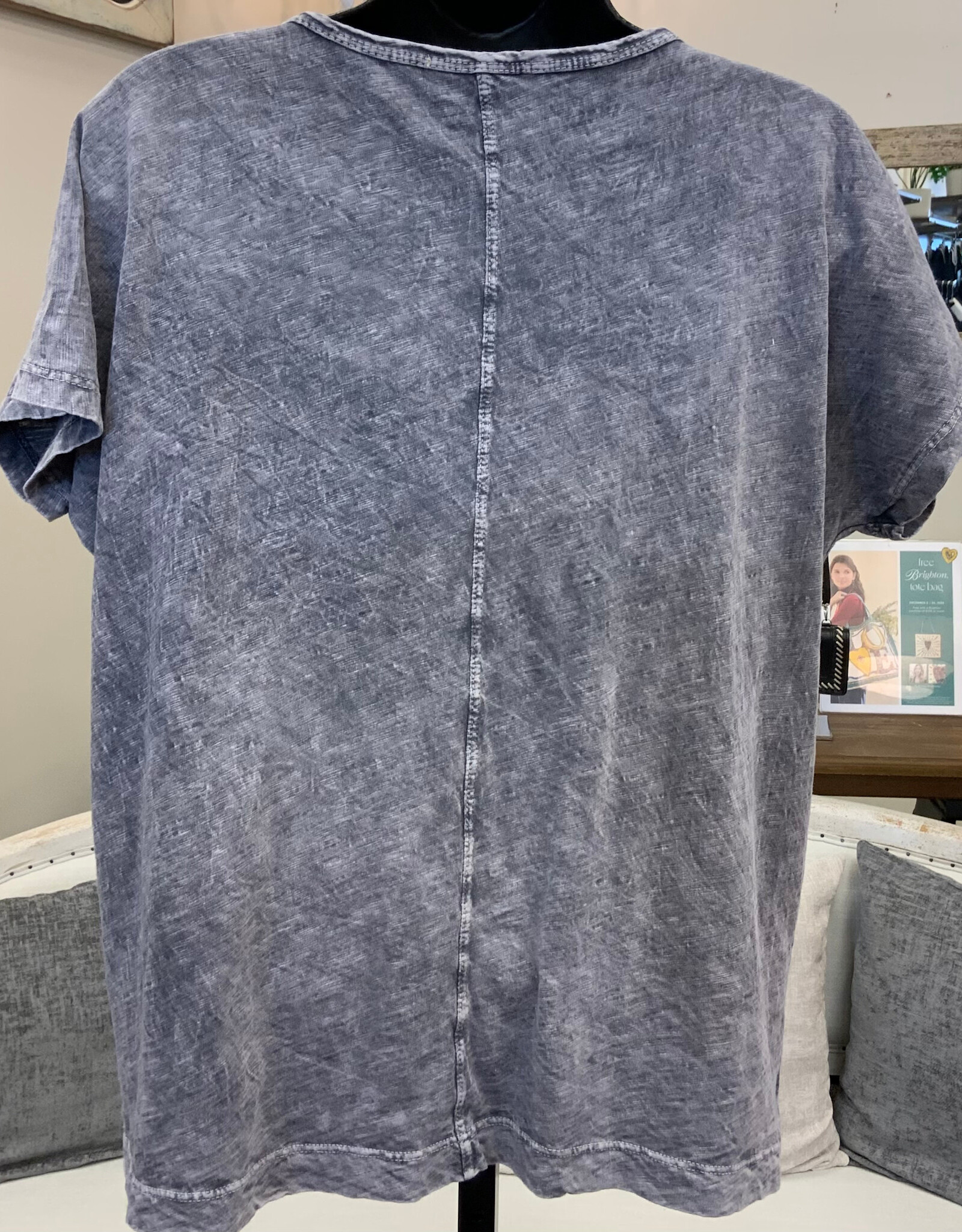 Jess & Jane Jess & Jane Terra Blue Wash Print  Round Neck S/S Top
