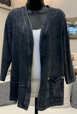 Jess & Jane Jess & Jane 142 Black Denim Color Terry Open Front Cardigan