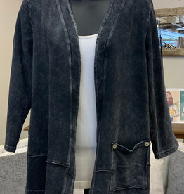 Jess & Jane Jess & Jane M142 Black Denim Color Terry Open Front Cardigan