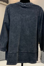 Jess & Jane  Jess & Jane M142 Black Denim Color Terry Open Front Cardigan
